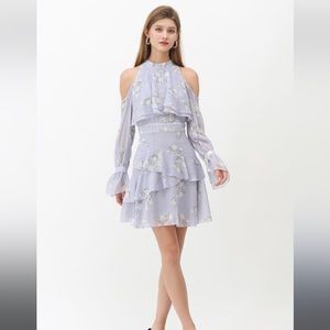 NWOT Lavender Gardenia Impress Cold-Shoulder Chiffon Dress Chicwish